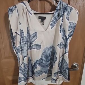 White and Blue Floral Women Top